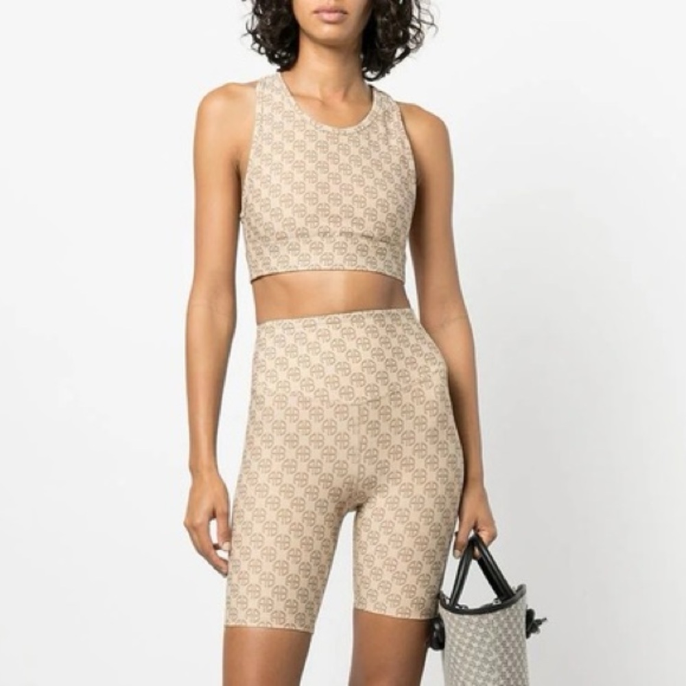 Anine Bing‎ Logo Print Beige Workout Set